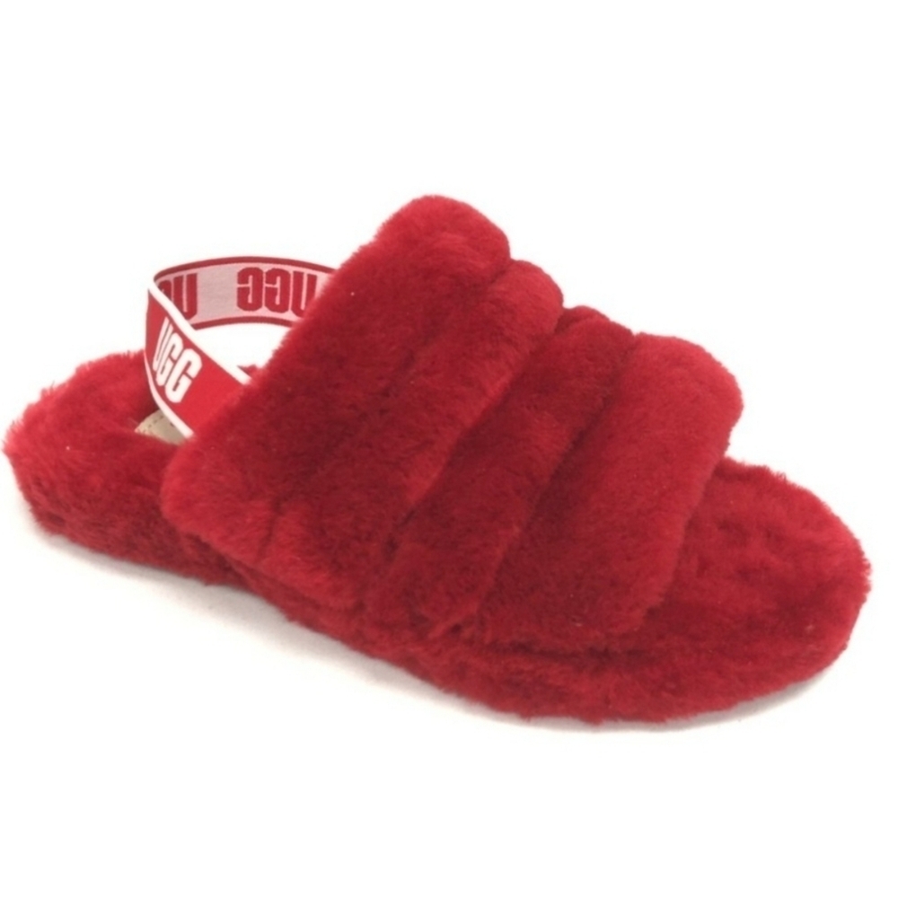 UGG Australia Slippers Fluff Yeah Slide Red Ribbon US Size 9